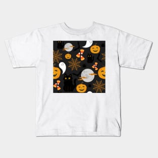 Halloween Pattern Black Kids T-Shirt